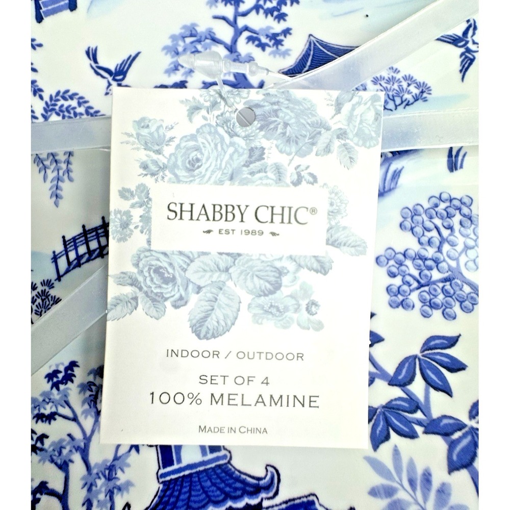 Shabby Chic Melamine Appetizer Plates Set of 4 – Blue & White Chinoiserie Tray - Picture 3 of 7